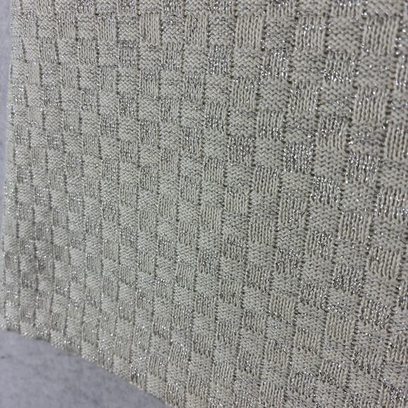 H&M Short Sleeve Weave Sweater Top Women's Small Ivory Mettalic Silver Tailored - Picture 7 of 12